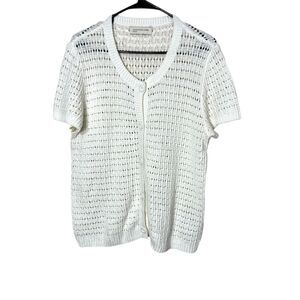 Jones New York Sport‎ White Knit Linen Blend Cardigan Sweater Size M